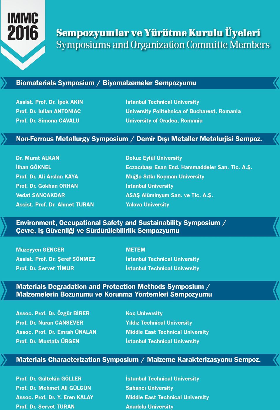 Dr. Murat ALKAN İlhan GÖKNEL Prof. Dr. Ali Arslan KAYA Prof. Dr. Gökhan ORHAN Vedat SANCAKDAR Assist. Prof. Dr. Ahmet TURAN Dokuz Eylül University Eczacıbaşı Esan End. Hammaddeler San. Tic. A.Ş.