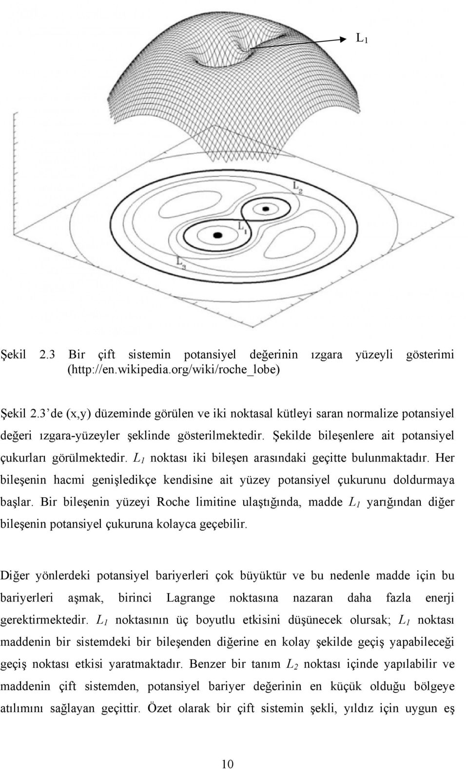 L 1 noktası iki bileşen arasındaki geçitte bulunmaktadır. Her bileşenin hacmi genişledikçe kendisine ait yüzey potansiyel çukurunu doldurmaya başlar.