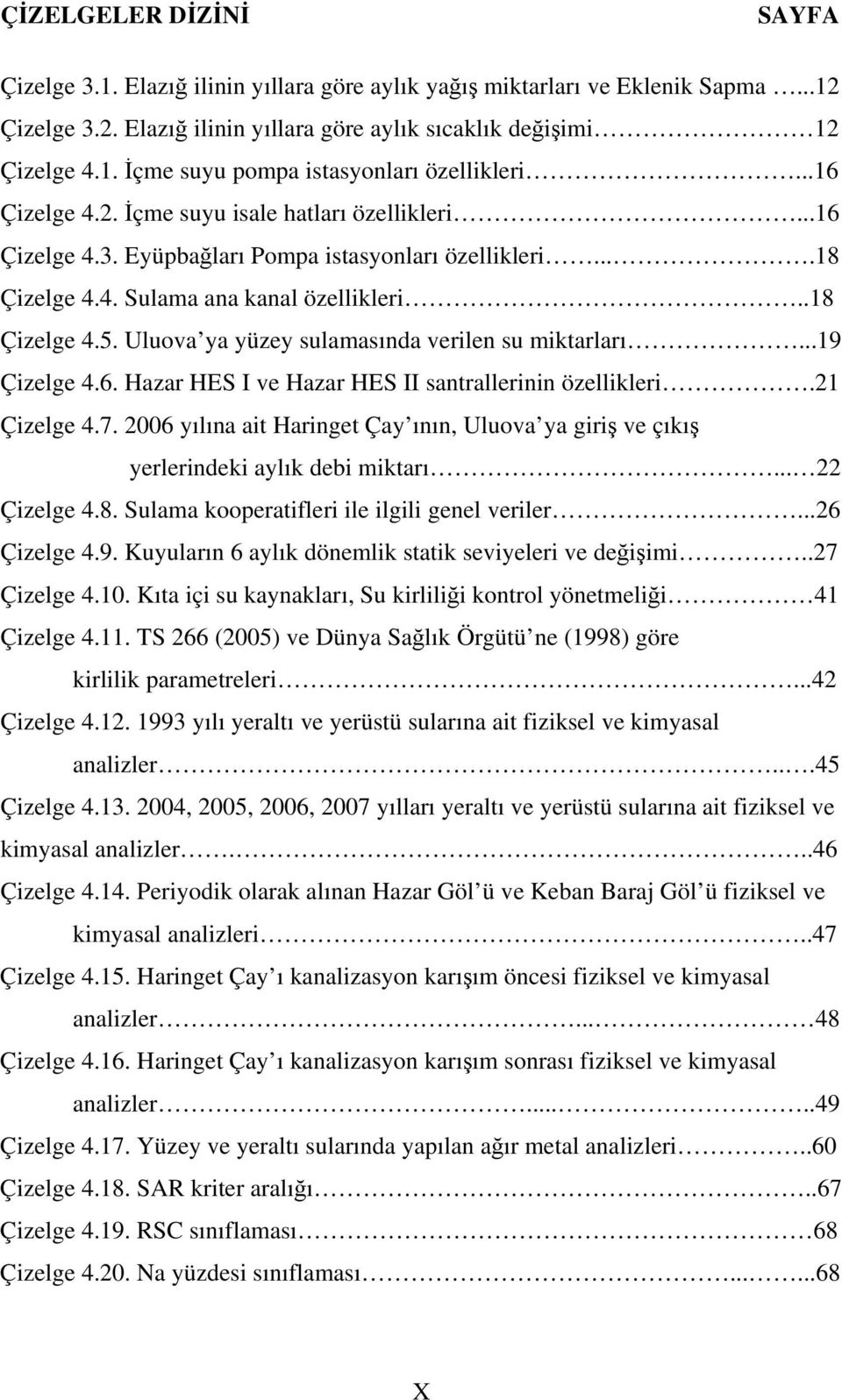 Uluova ya yüzey sulamasında verilen su miktarları...19 Çizelge 4.6. Hazar HES I ve Hazar HES II santrallerinin özellikleri.21 Çizelge 4.7.