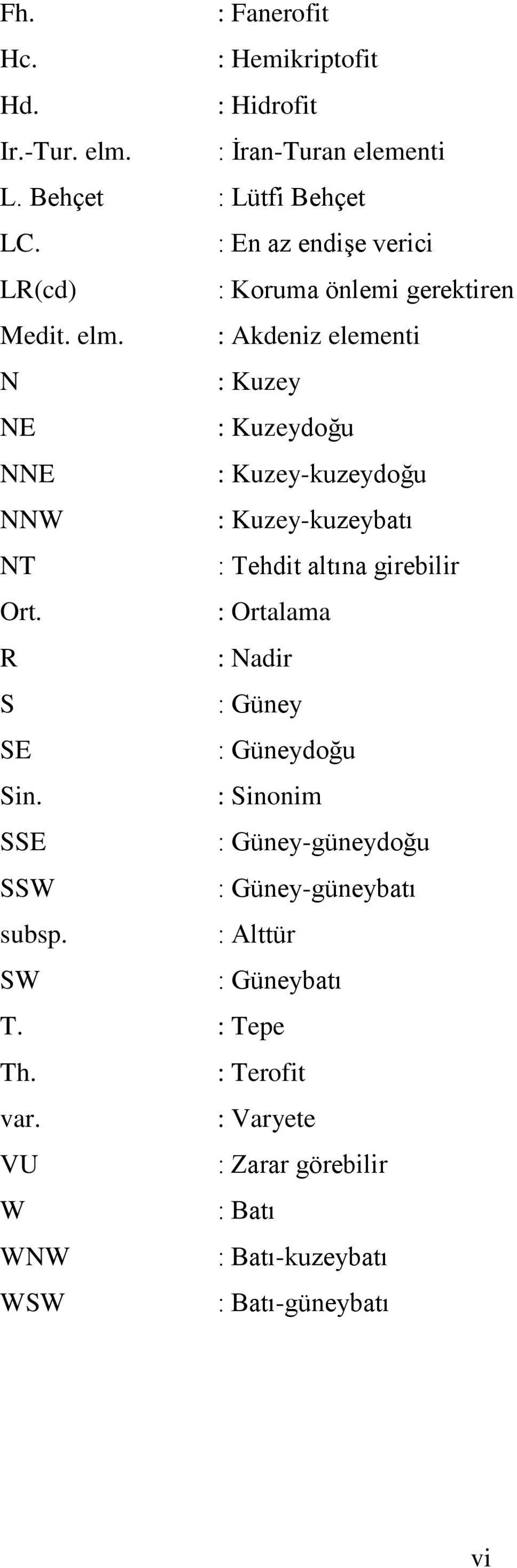 : Akdeniz elementi : Kuzey : Kuzeydoğu : Kuzey-kuzeydoğu : Kuzey-kuzeybatı : Tehdit altına girebilir : Ortalama : Nadir : Güney :