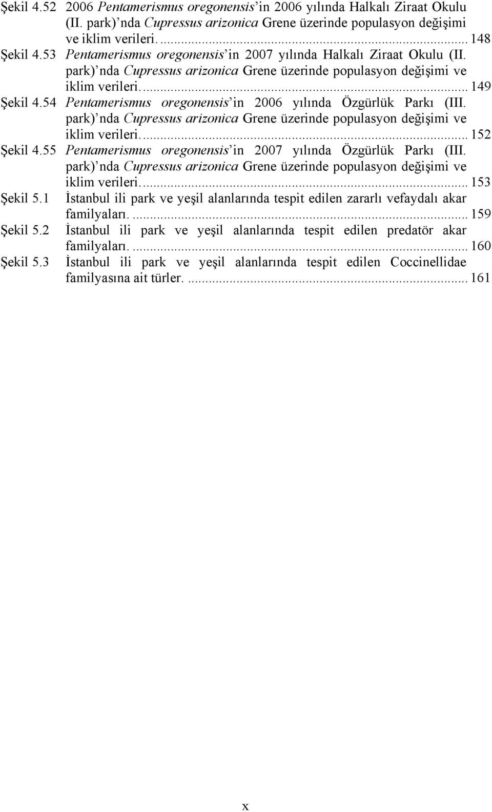 54 Pentamerismus oregonensis in 2006 yılında Özgürlük Parkı (III. park) nda Cupressus arizonica Grene üzerinde populasyon değişimi ve iklim verileri... 152 Şekil 4.