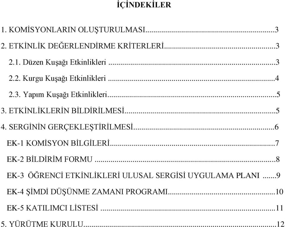 SERGİNİN GERÇEKLEŞTİRİLMESİ...6 EK-1 KOMİSYON BİLGİLERİ...7 EK-2 BİLDİRİM FORMU.