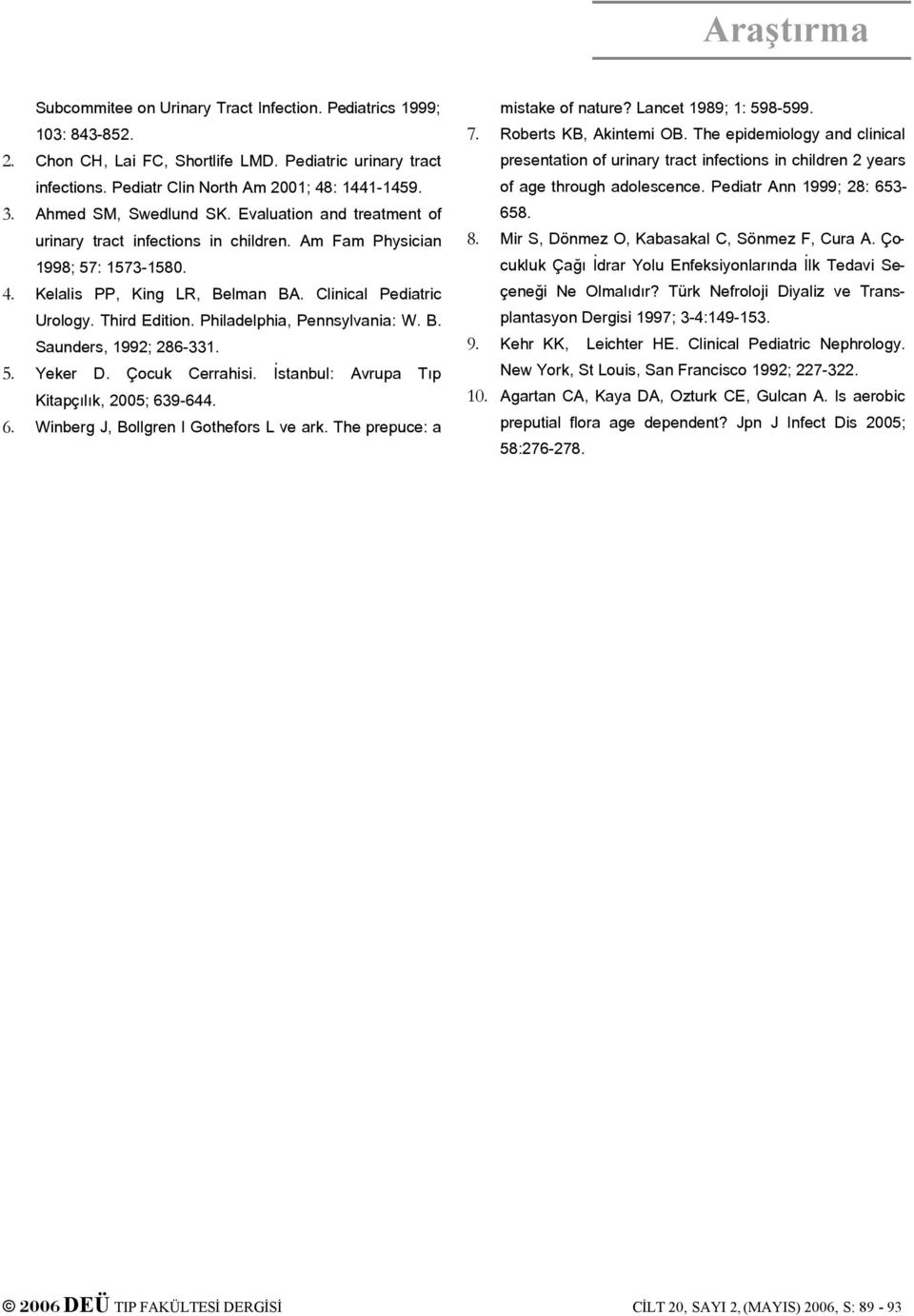 Third Edition. Philadelphia, Pennsylvania: W. B. Saunders, 1992; 286-331. 5. Yeker D. Çocuk Cerrahisi. İstanbul: Avrupa Tıp Kitapçılık, 2005; 639-644. 6. Winberg J, Bollgren I Gothefors L ve ark.