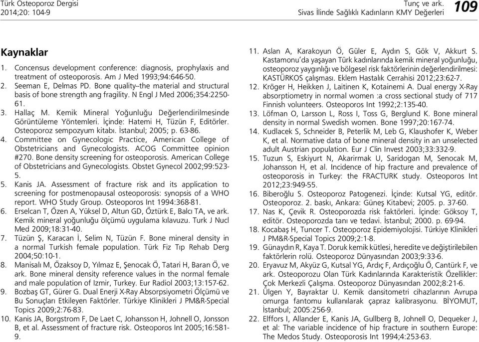 Kemik Mineral Yoğunluğu Değerlendirilmesinde Görüntüleme Yöntemleri. İçinde: Hatemi H, Tüzün F, Editörler. Osteoporoz sempozyum kitabı. İstanbul; 2005; p. 63-86. 4.