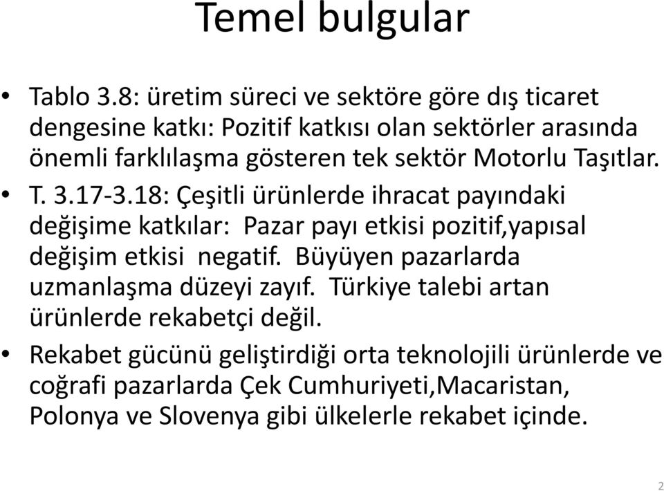 sektör Motorlu Taşıtlar. T. 3.17 3.