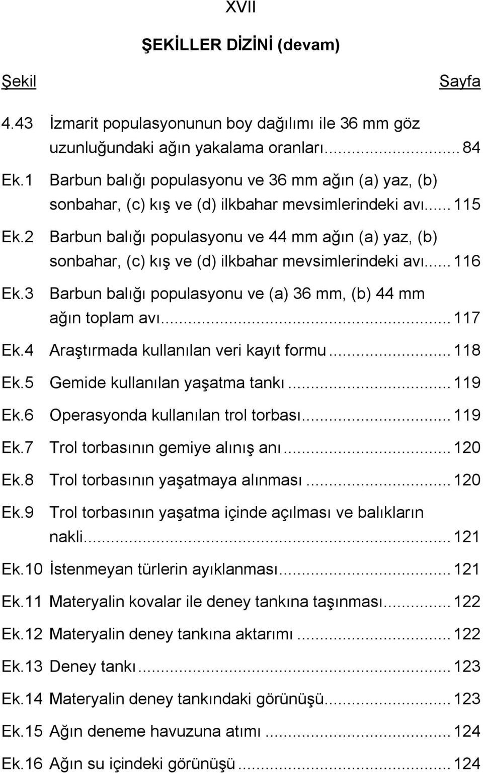 2 Barbun balığı populasyonu ve 44 mm ağın (a) yaz, (b) sonbahar, (c) kış ve (d) ilkbahar mevsimlerindeki avı...116 Ek.3 Barbun balığı populasyonu ve (a) 36 mm, (b) 44 mm ağın toplam avı...117 Ek.