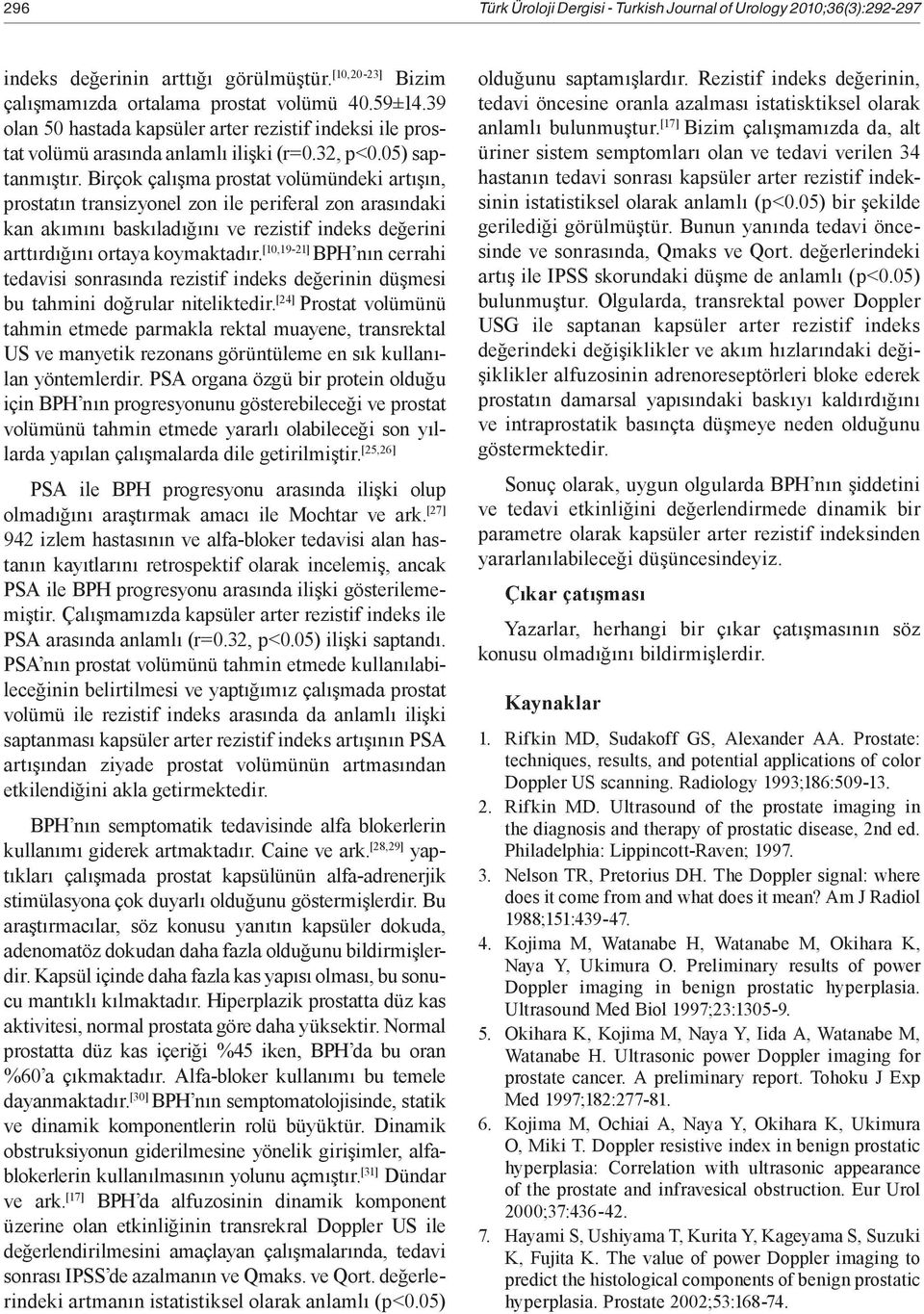 Birçok çalışma prostat volümündeki artışın, prostatın transizyonel zon ile periferal zon arasındaki kan akımını baskıladığını ve rezistif indeks değerini arttırdığını ortaya koymaktadır.