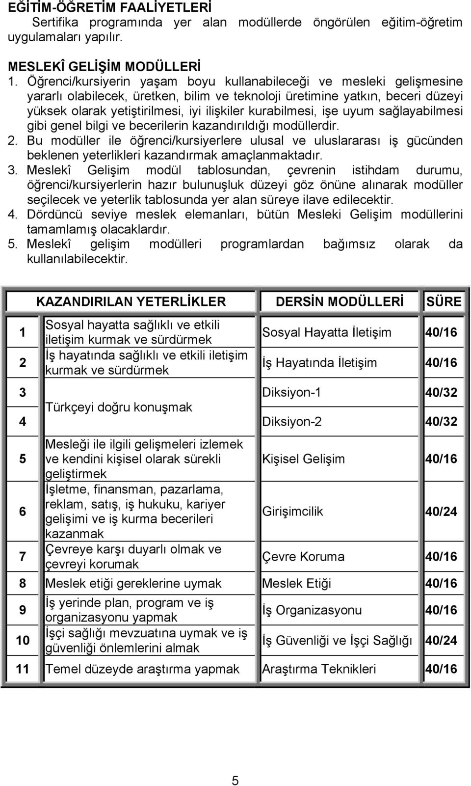 kurabilmesi, işe uyum sağlayabilmesi gibi genel bilgi ve becerilerin kazandırıldığı modüllerdir. 2.