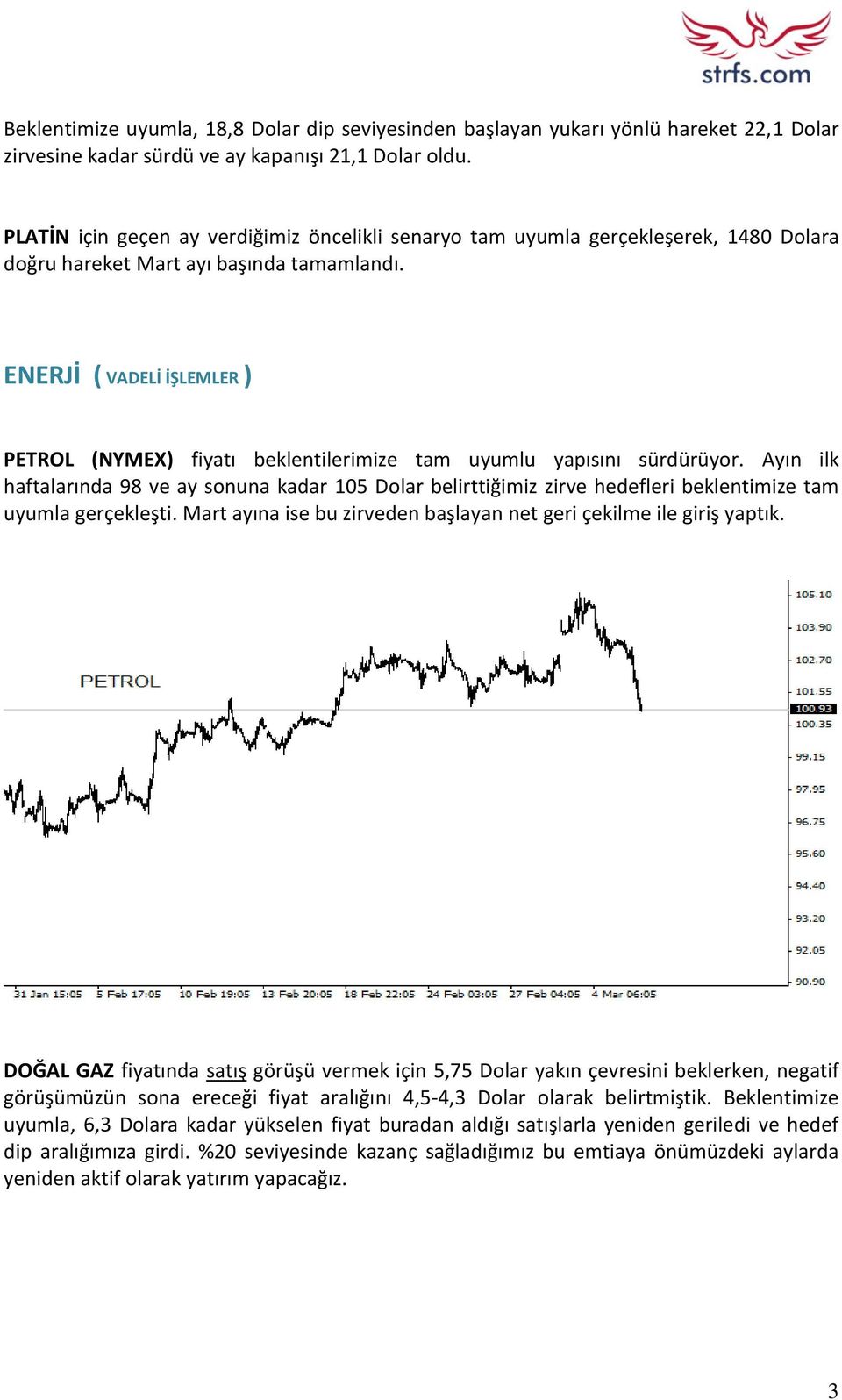 ENERJİ ( VADELİ İŞLEMLER ) PETROL (NYMEX) fiyatı beklentilerimize tam uyumlu yapısını sürdürüyor.