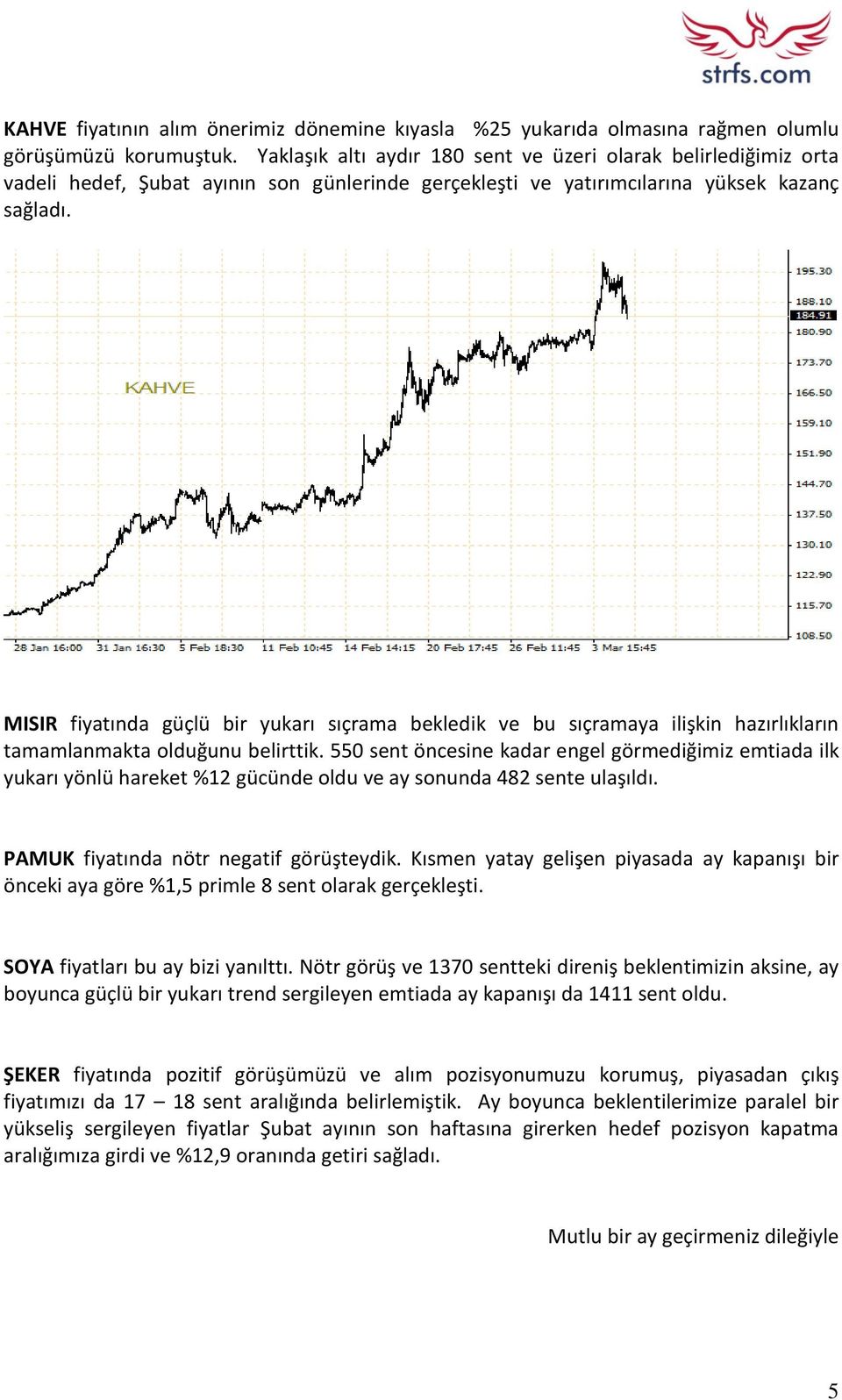 MISIR fiyatında güçlü bir yukarı sıçrama bekledik ve bu sıçramaya ilişkin hazırlıkların tamamlanmakta olduğunu belirttik.