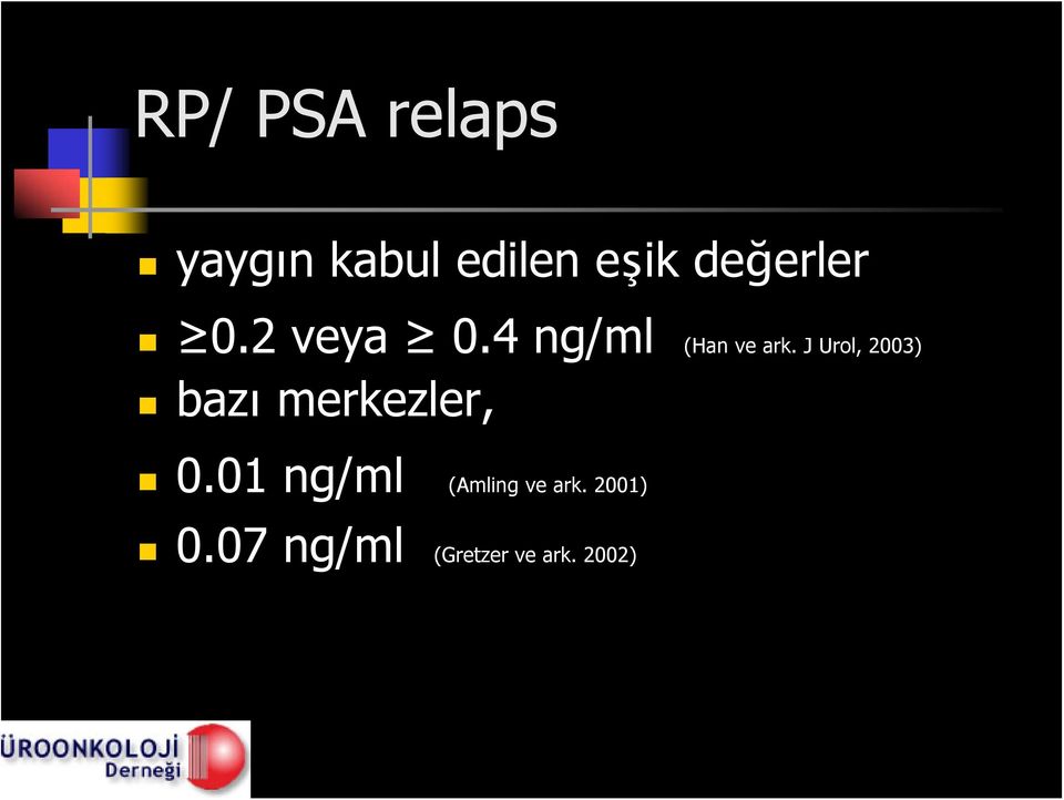 J Urol, 2003) bazı merkezler, 0.