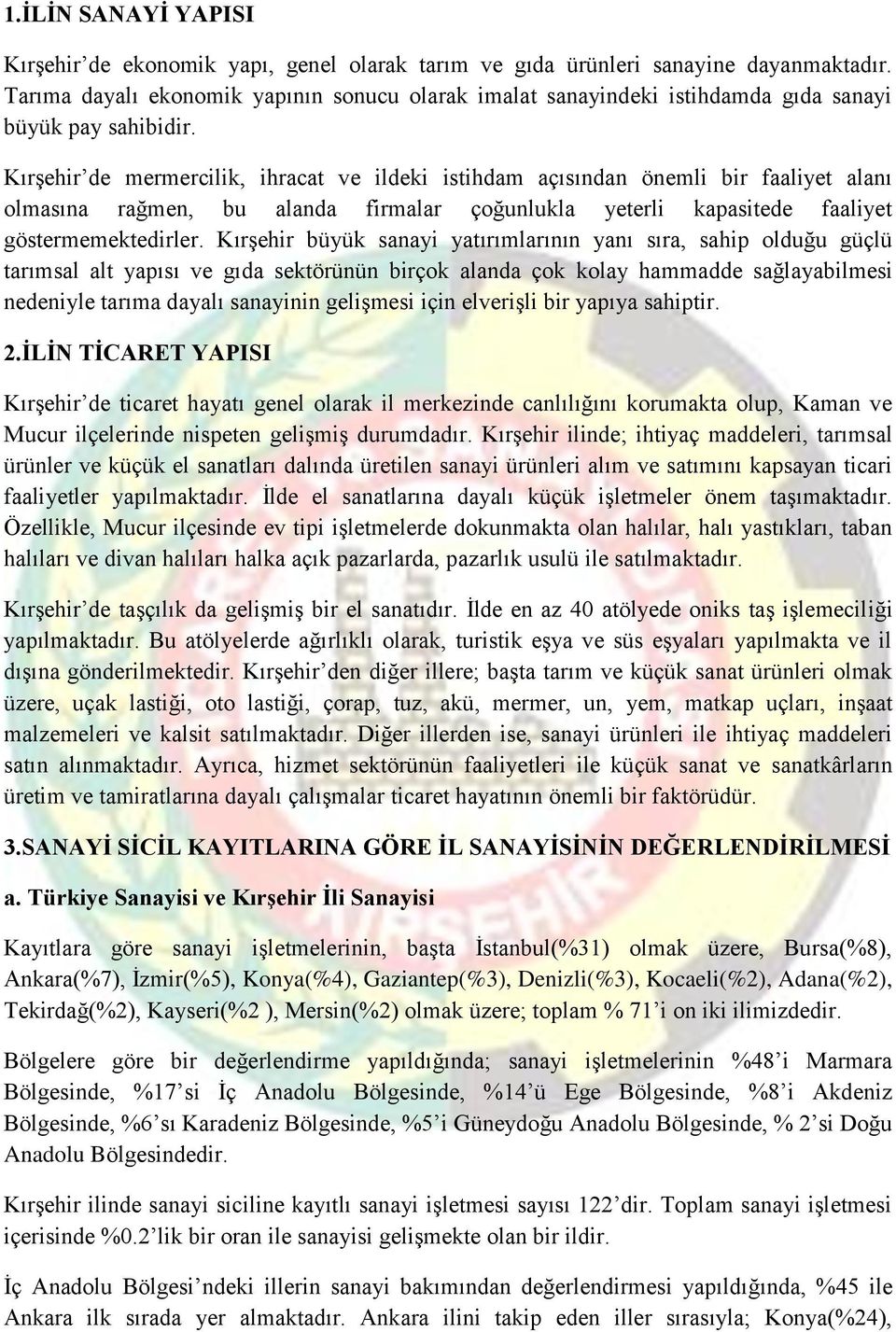 Kırşehir de mermercilik, ihracat ve ildeki istihdam açısından önemli bir faaliyet alanı olmasına rağmen, bu alanda firmalar çoğunlukla yeterli kapasitede faaliyet göstermemektedirler.