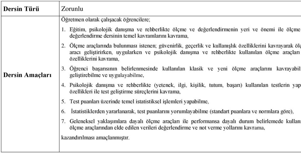 Ölçme araçlarında bulunması istenen; güvenirlik, geçerlik ve kullanışlık özelliklerini kavrayarak ölç aracı geliştirirken, uygularken ve psikolojik danışma ve rehberlikte kullanılan ölçme araçları