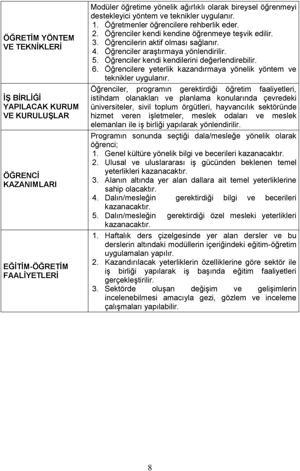 Öğrenciler kendi kendilerini değerlendirebilir. 6. Öğrencilere yeterlik kazandırmaya yönelik yöntem ve teknikler uygulanır.