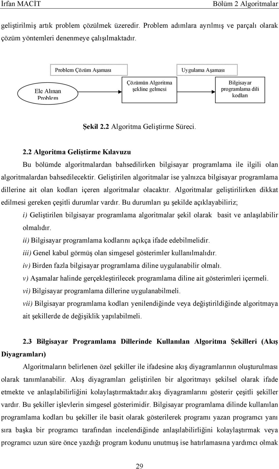 2 Algoritma Geliştirme Süreci. 2.2 Algoritma Geliştirme Kılavuzu Bu bölümde algoritmalardan bahsedilirken bilgisayar programlama ile ilgili olan algoritmalardan bahsedilecektir.