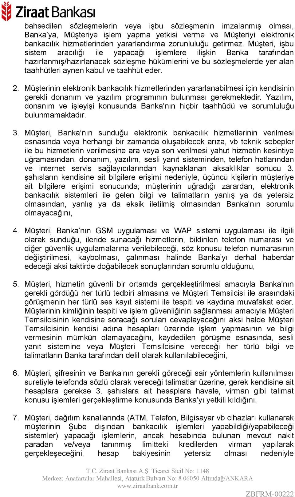 Müşterinin elektronik bankacılık hizmetlerinden yararlanabilmesi için kendisinin gerekli donanım ve yazılım programının bulunması gerekmektedir.