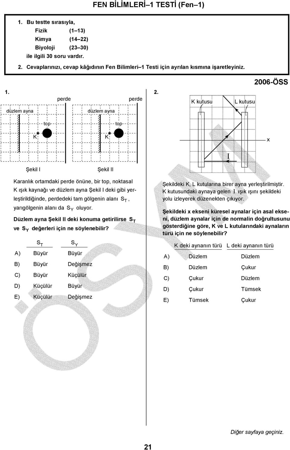 kutusu kutusu düzlem ayna düzlem ayna top top x Ι Şekil I Şekil II aranlık ortamdaki perde önüne, bir top, noktasal ışık kaynağı ve düzlem ayna Şekil I deki gibi yerleştirildiğinde, perdedeki tam