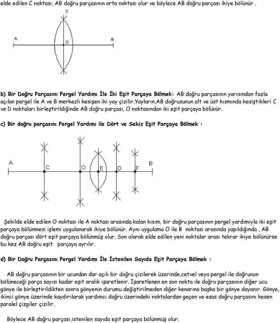 yayların,ab doğrusunun alt ve üst kısmında kesiştikleri C ve D noktaları birleştirildiğinde AB doğru parçası, O noktasından iki eşit parçaya bölünür.