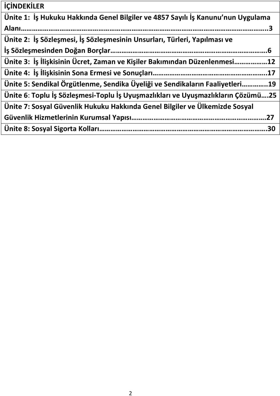 6 Ünite 3: İş İlişkisinin Ücret, Zaman ve Kişiler Bakımından Düzenlenmesi 12 Ünite 4: İş İlişkisinin Sona Ermesi ve Sonuçları.