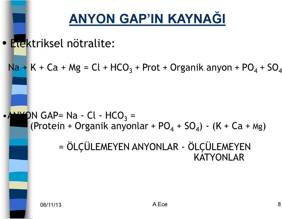 HCO 3 = (Protein + Organik anyonlar + PO 4 + SO 4 ) - (K + Ca +