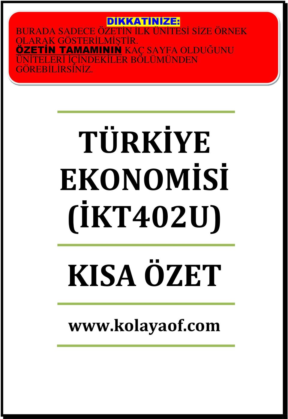 ÖZETİN TAMAMININ KAÇ SAYFA OLDUĞUNU ÜNİTELERİ