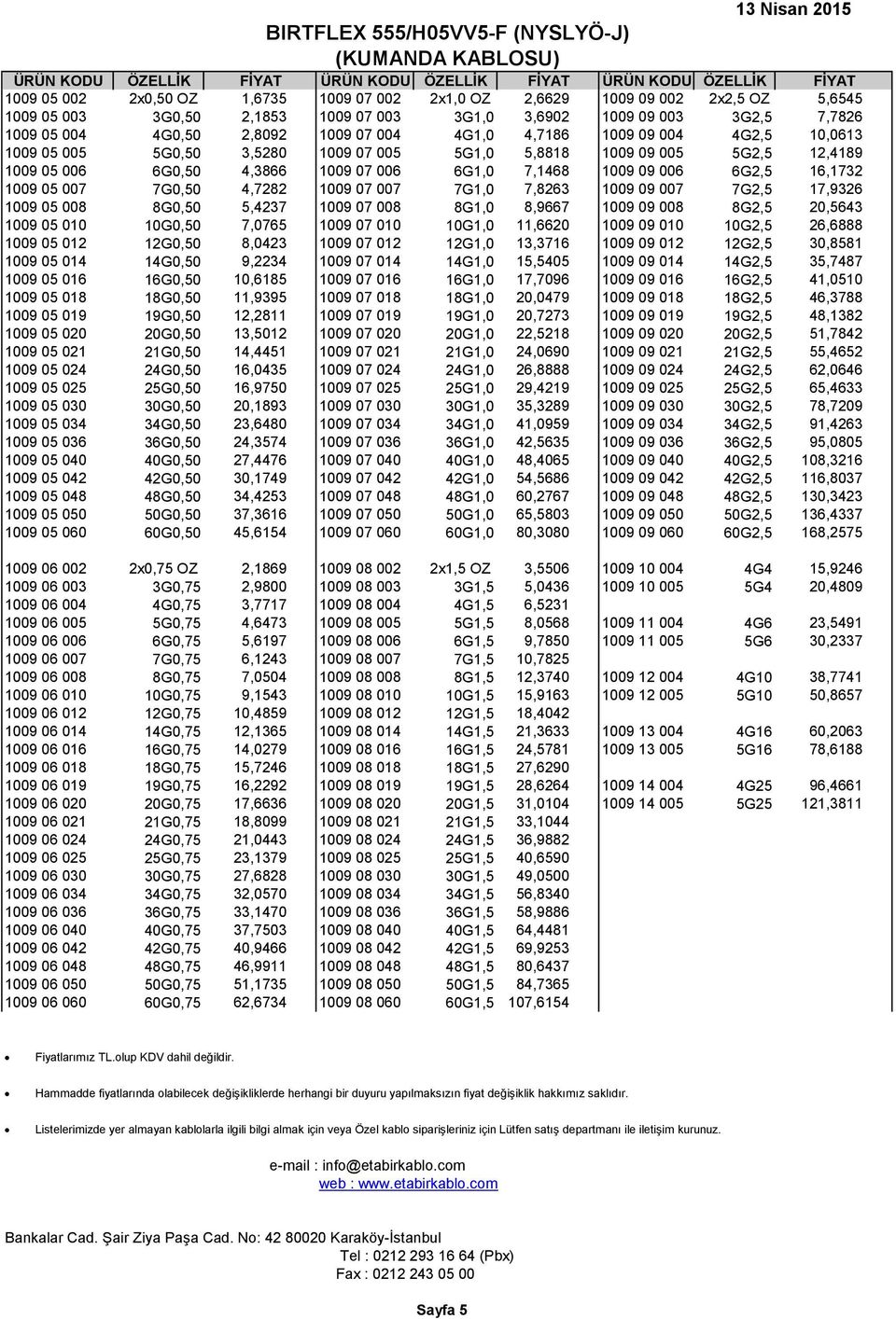 6G0,50 4,3866 1009 07 006 6G1,0 7,1468 1009 09 006 6G2,5 16,1732 1009 05 007 7G0,50 4,7282 1009 07 007 7G1,0 7,8263 1009 09 007 7G2,5 17,9326 1009 05 008 8G0,50 5,4237 1009 07 008 8G1,0 8,9667 1009