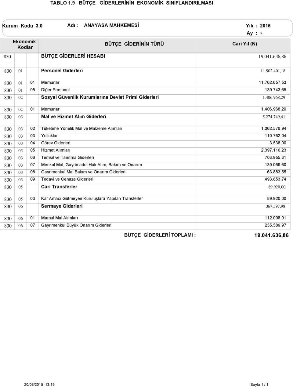 58, 8 5 Hizmet Alımları.97., 8 6 Temsil ve Tanıtma 7.955, 8 7 Menkul Mal, Gayrimaddi Hak Alım, Bakım ve Onarım 9.69,6 8 8 Gayrimenkul Mal Bakım ve Onarım 6.88,55 8 9 Tedavi ve Cenaze 49.