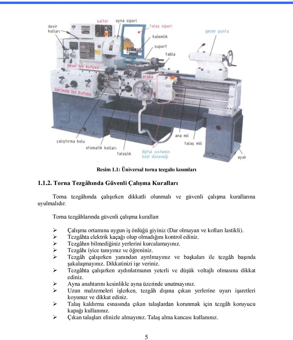Tezgâhın bilmediğiniz yerlerini kurcalamayınız. Tezgâhı iyice tanıyınız ve öğreniniz. Tezgâh çalıģırken yanından ayrılmayınız ve baģkaları ile tezgâh baģında ĢakalaĢmayınız. Dikkatinizi iģe veriniz.