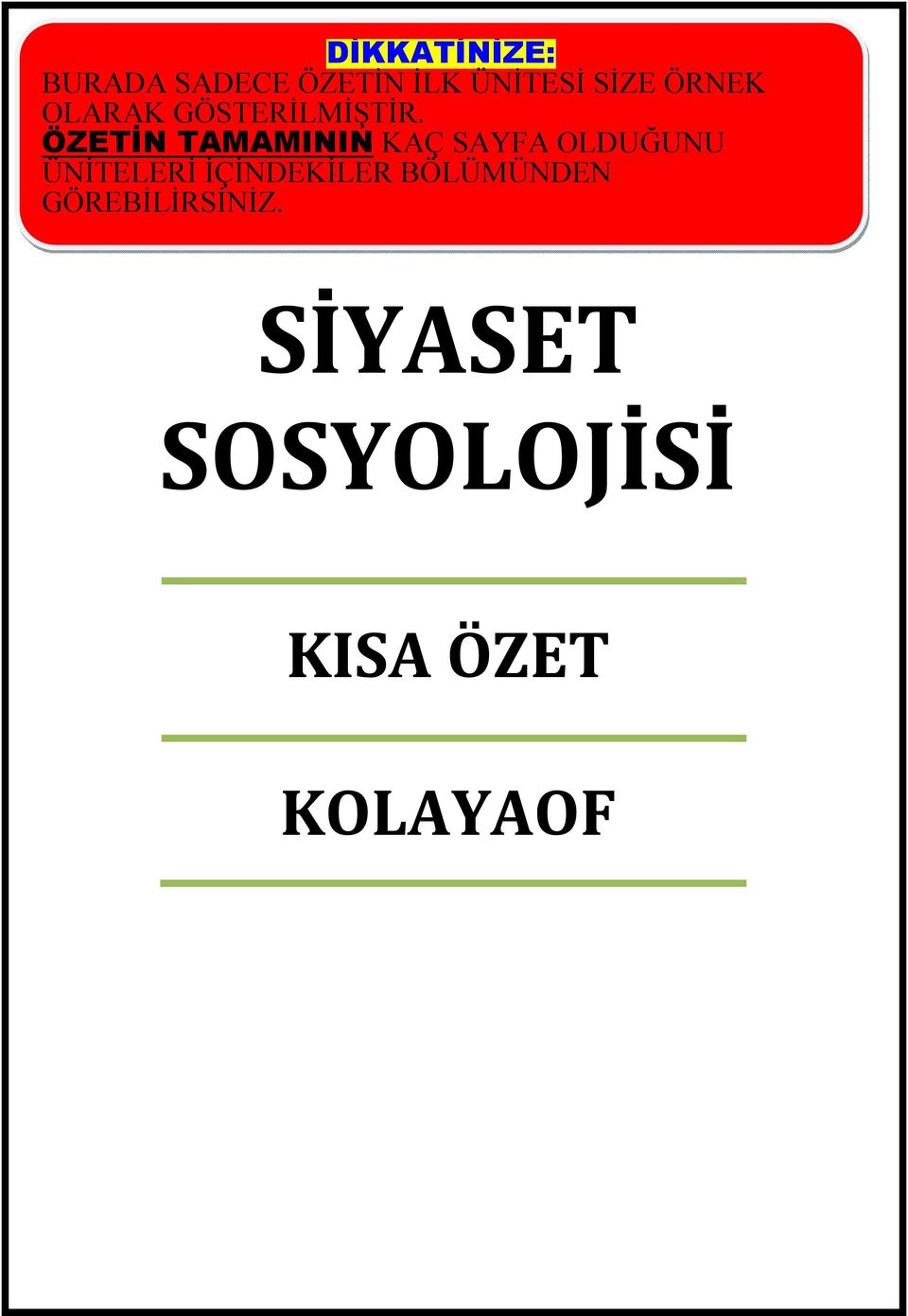 ÖZETİN TAMAMININ KAÇ SAYFA OLDUĞUNU ÜNİTELERİ