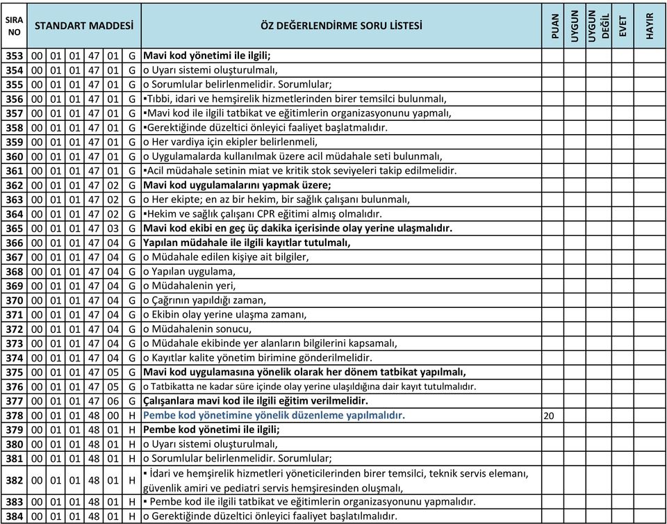 01 01 47 01 G Gerektiğinde düzeltici önleyici faaliyet başlatmalıdır.