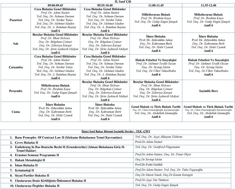 Dr. Sevtap Metin Yrd. Doç. Dr.Ülker Yükselbaba Genel Hukuk ve Türk Hukuk Tarihi Doç. Dr. Cihan Osmanağaoğlu Karahasanoğlu Yrd. Doç. Dr. Abdullah İslamoğlu Yrd. Doç. Dr. Galip Engin Şimşek Prof. Dr. Zehreddin Aslan Doç.