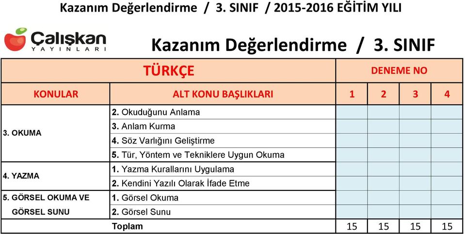 OKUMA 4. Söz Varlığını Geliştirme 5. Tür, Yöntem ve Tekniklere Uygun Okuma 1.