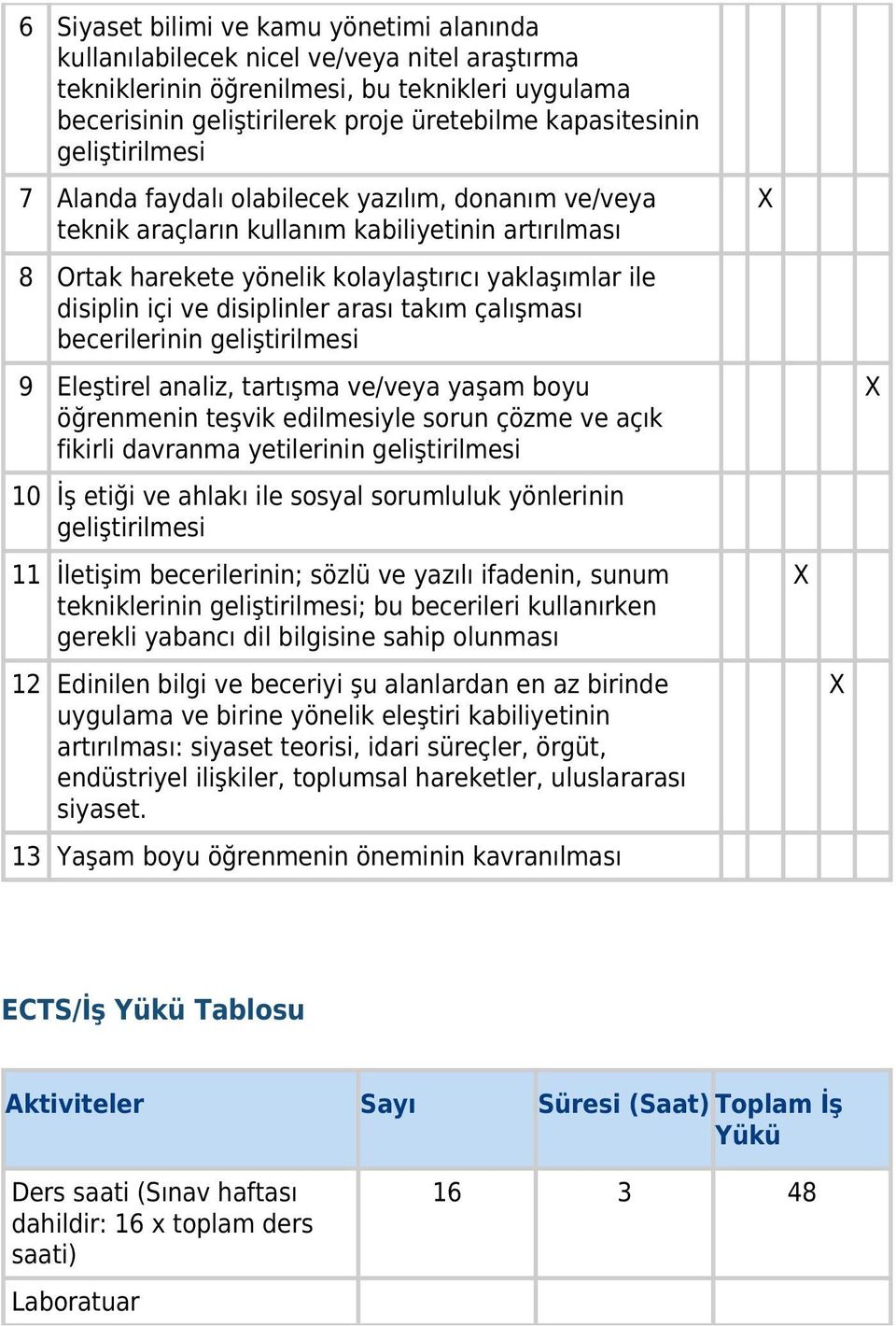 disiplinler arası takım çalışması becerilerinin geliştirilmesi 9 Eleştirel analiz, tartışma ve/veya yaşam boyu öğrenmenin teşvik edilmesiyle sorun çözme ve açık fikirli davranma yetilerinin