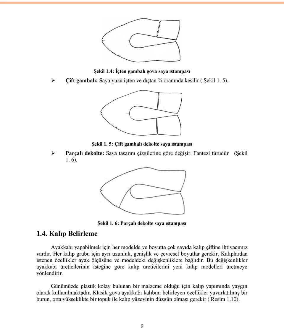 6: Parçalı dekolte saya ıstampası Ayakkabı yapabilmek için her modelde ve boyutta çok sayıda kalıp çiftine ihtiyacımız vardır. Her kalıp grubu için ayrı uzunluk, genişlik ve çevresel boyutlar gerekir.