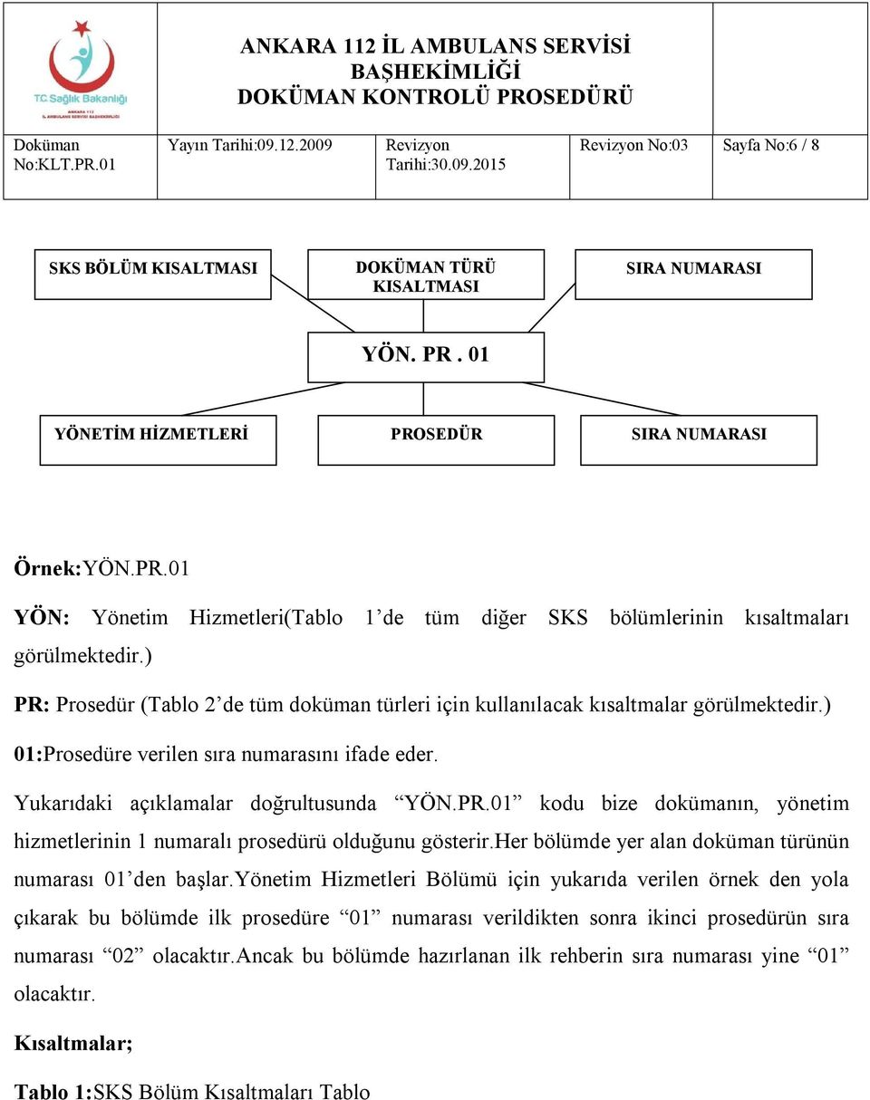 her bölümde yer alan doküman türünün numarası 01 den başlar.