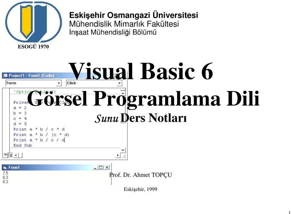 ESOGÜ 1970 Visual Basic 6 Görsel Programlama Dili