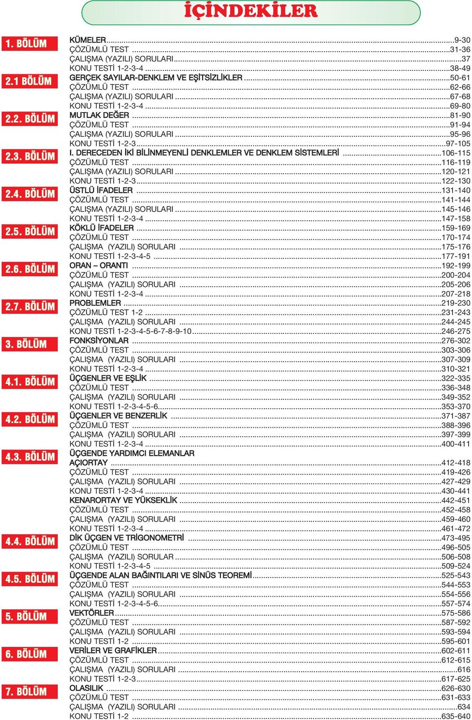 ..69-80 MUTLAK DE ER...81-90 LÜ TEST...91-94 ÇALIfiMA (YAZILI) SORULARI...95-96 KONU TEST 1-2-3...97-105 I. DERECEDEN K B L NMEYENL DENKLEMLER VE DENKLEM S STEMLER...106-115 LÜ TEST.