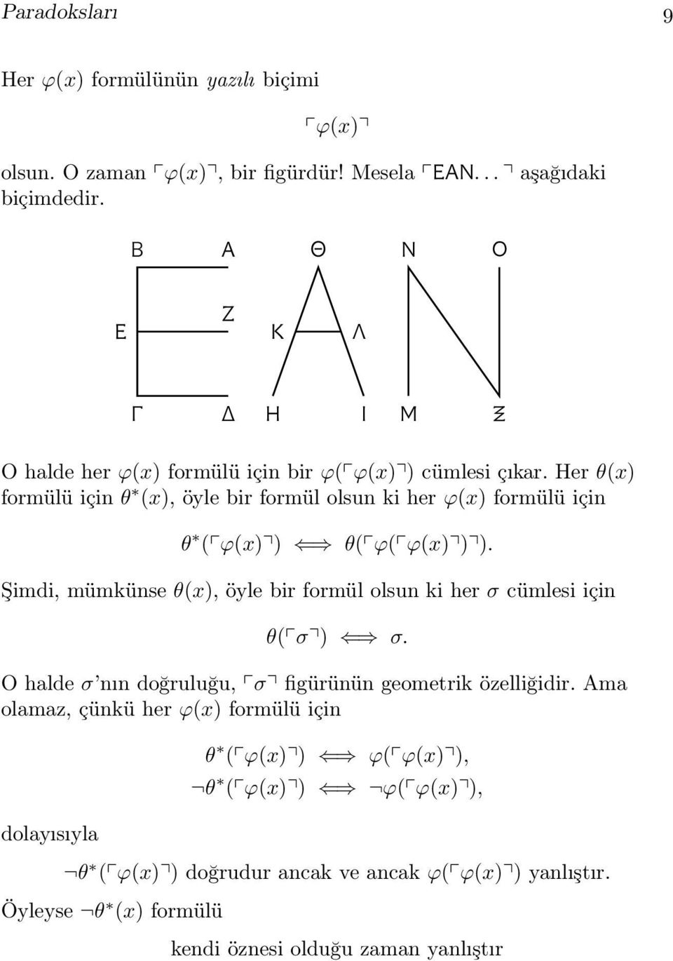 Her θ(x) formülü için θ (x), öyle bir formül olsun ki her ϕ(x) formülü için θ ( ϕ(x) ) θ( ϕ( ϕ(x) ) ).