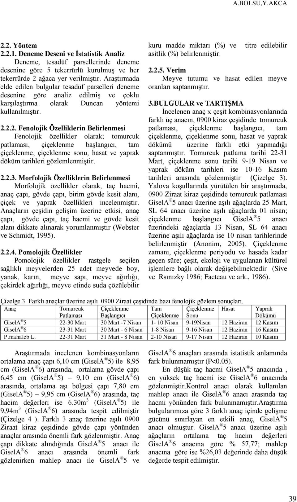 2.2. Fenolojik Özelliklerin Belirlenmesi Fenolojik özellikler olarak; tomurcuk patlaması, çiçeklenme başlangıcı, tam çiçeklenme, çiçeklenme sonu, hasat ve yaprak döküm tarihleri gözlemlenmiştir. 2.2.3.