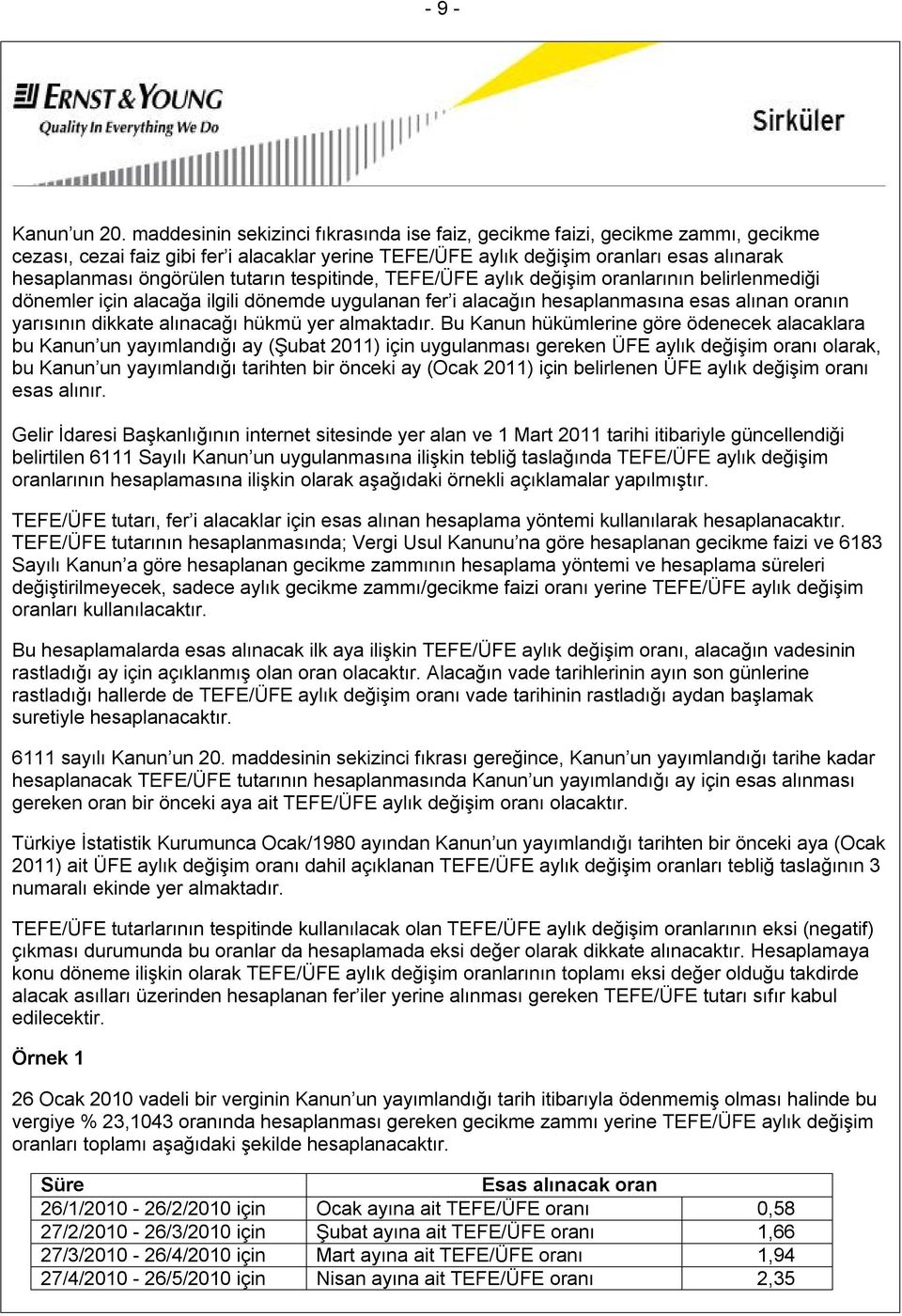 tutarın tespitinde, TEFE/ÜFE aylık değişim oranlarının belirlenmediği dönemler için alacağa ilgili dönemde uygulanan fer i alacağın hesaplanmasına esas alınan oranın yarısının dikkate alınacağı hükmü