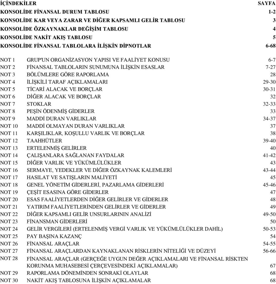 ALACAK VE BORÇLAR 30-31 NOT 6 DİĞER ALACAK VE BORÇLAR 32 NOT 7 STOKLAR 32-33 NOT 8 PEŞİN ÖDENMİŞ GİDERLER 33 NOT 9 MADDİ DURAN VARLIKLAR 34-37 NOT 10 MADDİ OLMAYAN DURAN VARLIKLAR 37 NOT 11