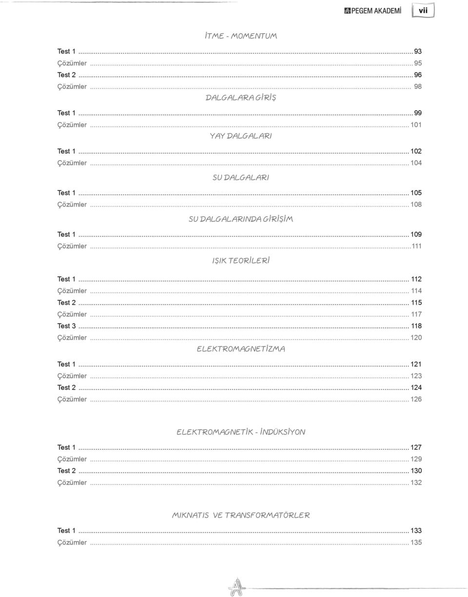 .. 112 Çözümler... 114 Test 2... 115 Çözümler... 117 Test 3... 118 Çözümler... 120 ELEKTROMAGNETİZMA Test 1... 121 Çözümler... 123 Test 2.