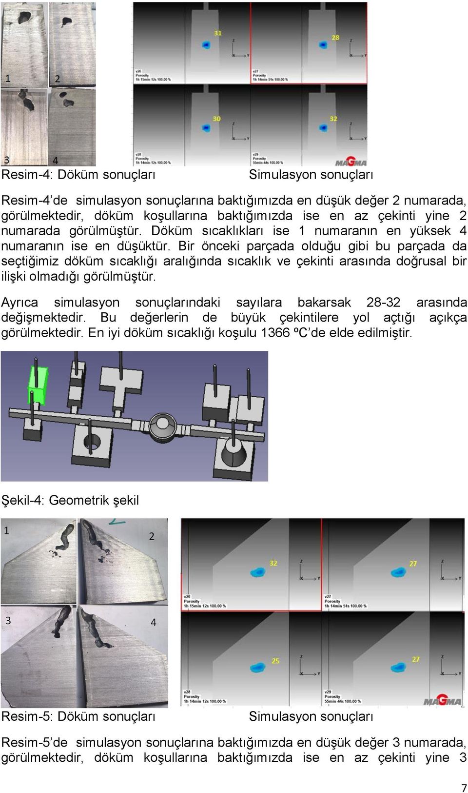 Bir önceki parçada olduğu gibi bu parçada da seçtiğimiz döküm sıcaklığı aralığında sıcaklık ve çekinti arasında doğrusal bir ilişki olmadığı görülmüştür.