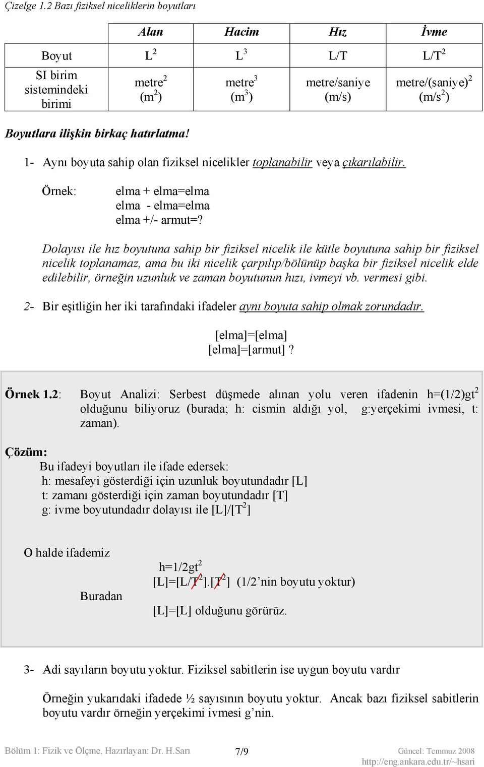 Dolayısı ile hız boyutuna sahip bir fiziksel nicelik ile kütle boyutuna sahip bir fiziksel nicelik toplanamaz, ama bu iki nicelik çarpılıp/bölünüp başka bir fiziksel nicelik elde edilebilir, örneğin