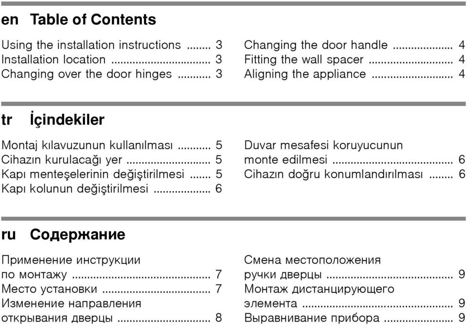.. 5 Kapı menteşelerinin değiştirilmesi... 5 Kapı kolunun değiştirilmesi... 6 Duvar mesafesi koruyucunun monte edilmesi... 6 Cihazın doğru konumlandırılması.