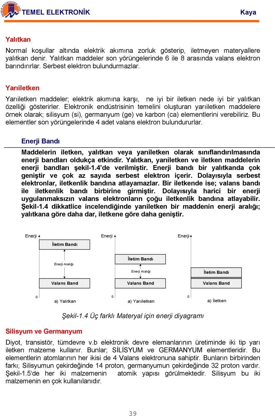 Elektronik endüstrisinin temelini oluşturan yarıiletken maddelere örnek olarak; silisyum (si), germanyum (ge) ve karbon (ca) elementlerini verebiliriz.