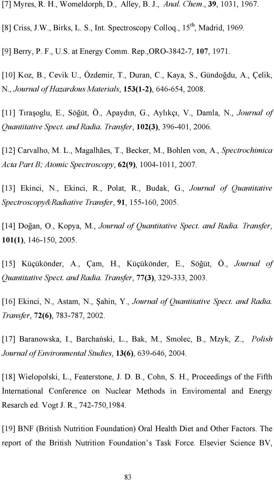 , Apaydın, G., Aylıkçı, V., Damla, N., Journal of Quantitative Spect. and Radia. Transfer, 102(3), 396-401, 2006. [12] Carvalho, M. L., Magalhães, T., Becker, M., Bohlen von, A.