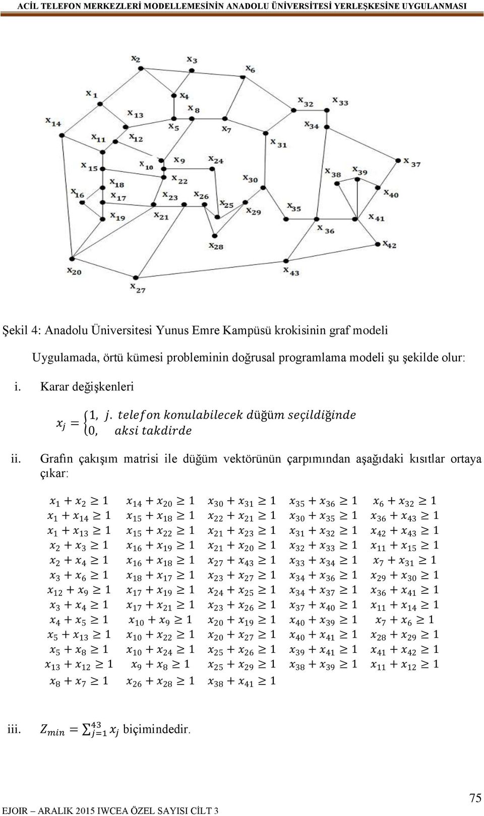 şekilde olur: i. Karar değişkenleri { ii.