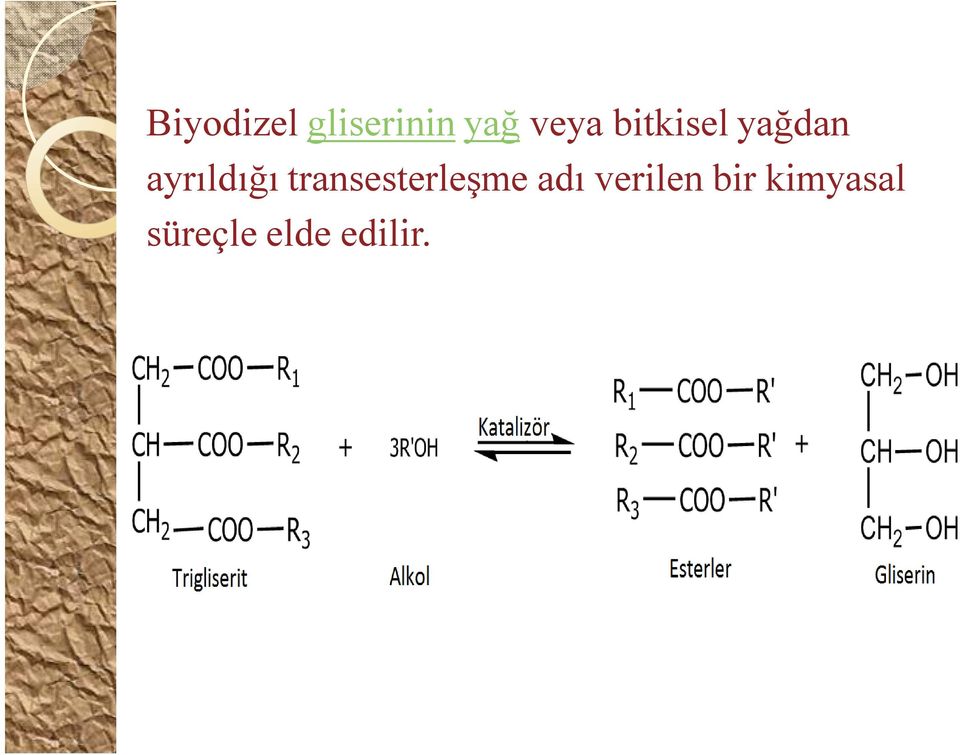 transesterleşme adı verilen