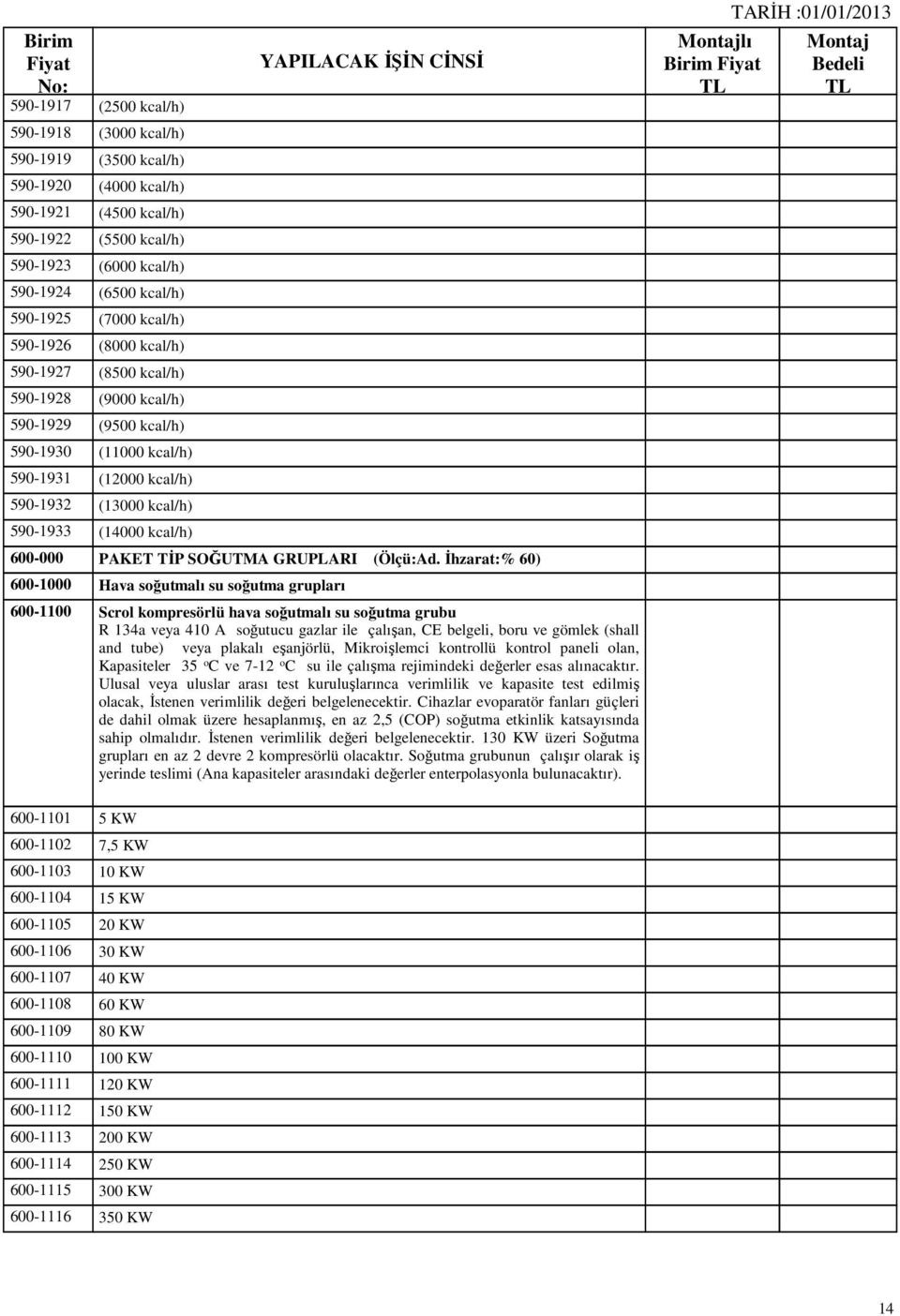 600-000 PAKET TĐP SOĞUTMA GRUPLARI (Ölçü:Ad.